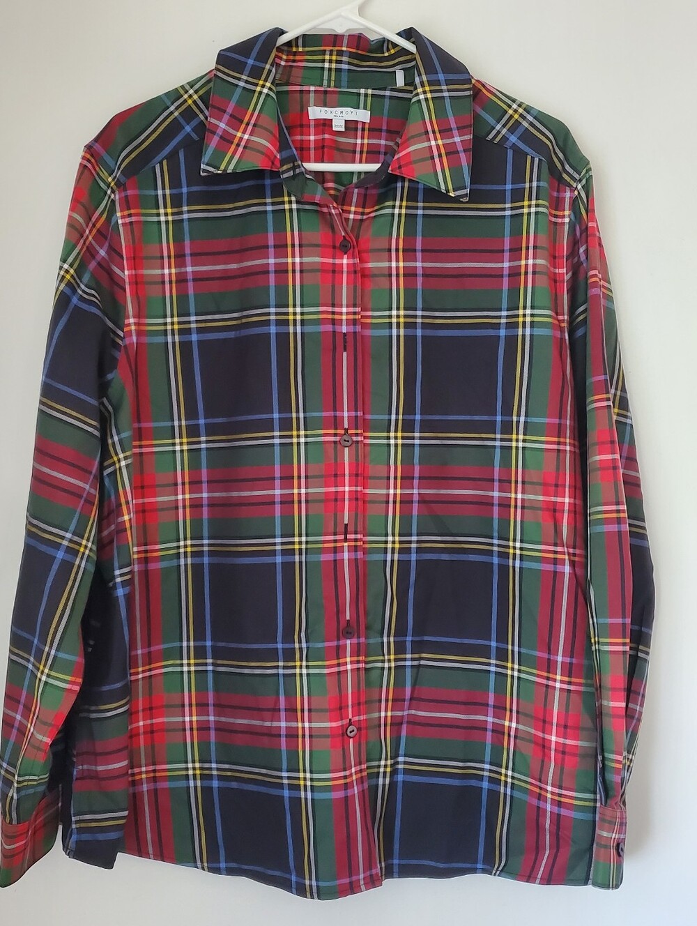 Foxcroft Non Iron Tartan Plaid Button Down Shirt Size 20W Christmas Holiday Chic